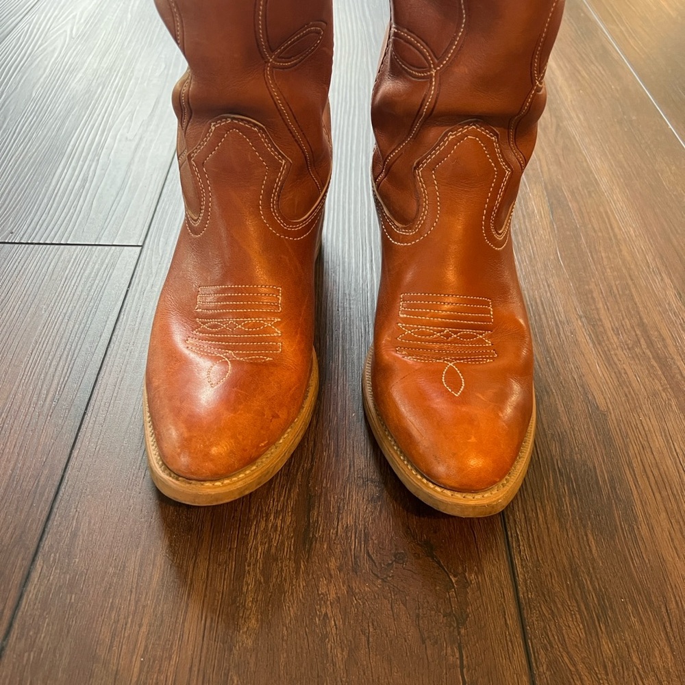 Landis Cognac Brown Country Western Leather Cowboy Boots Mens Sz 10 - Picture 4 of 16